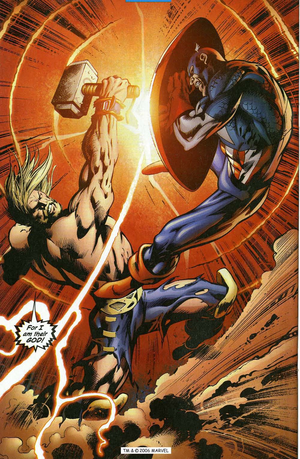 The Mighty Thor vs. Captain America – Mjolnir dents Caps shield