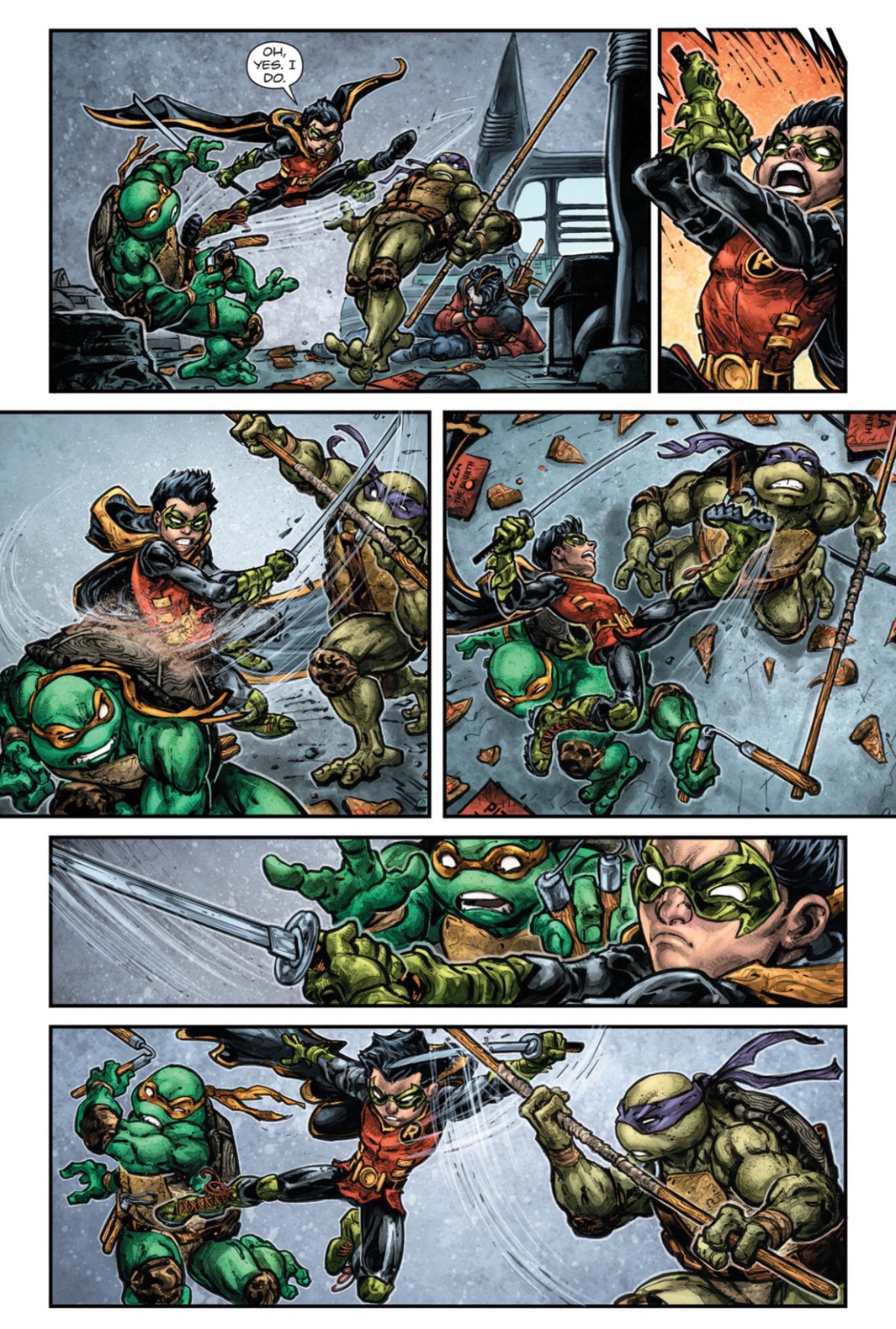 Damian Wayne vs. Donatello, Michaelangelo & Casey Jones