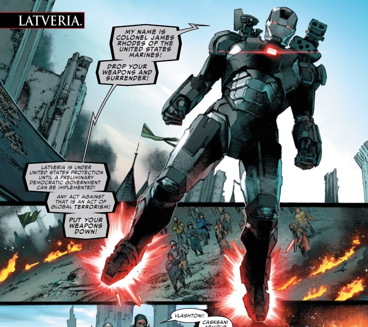 War Machine is offered the position of Secretary of Defense.  (Civil War II)