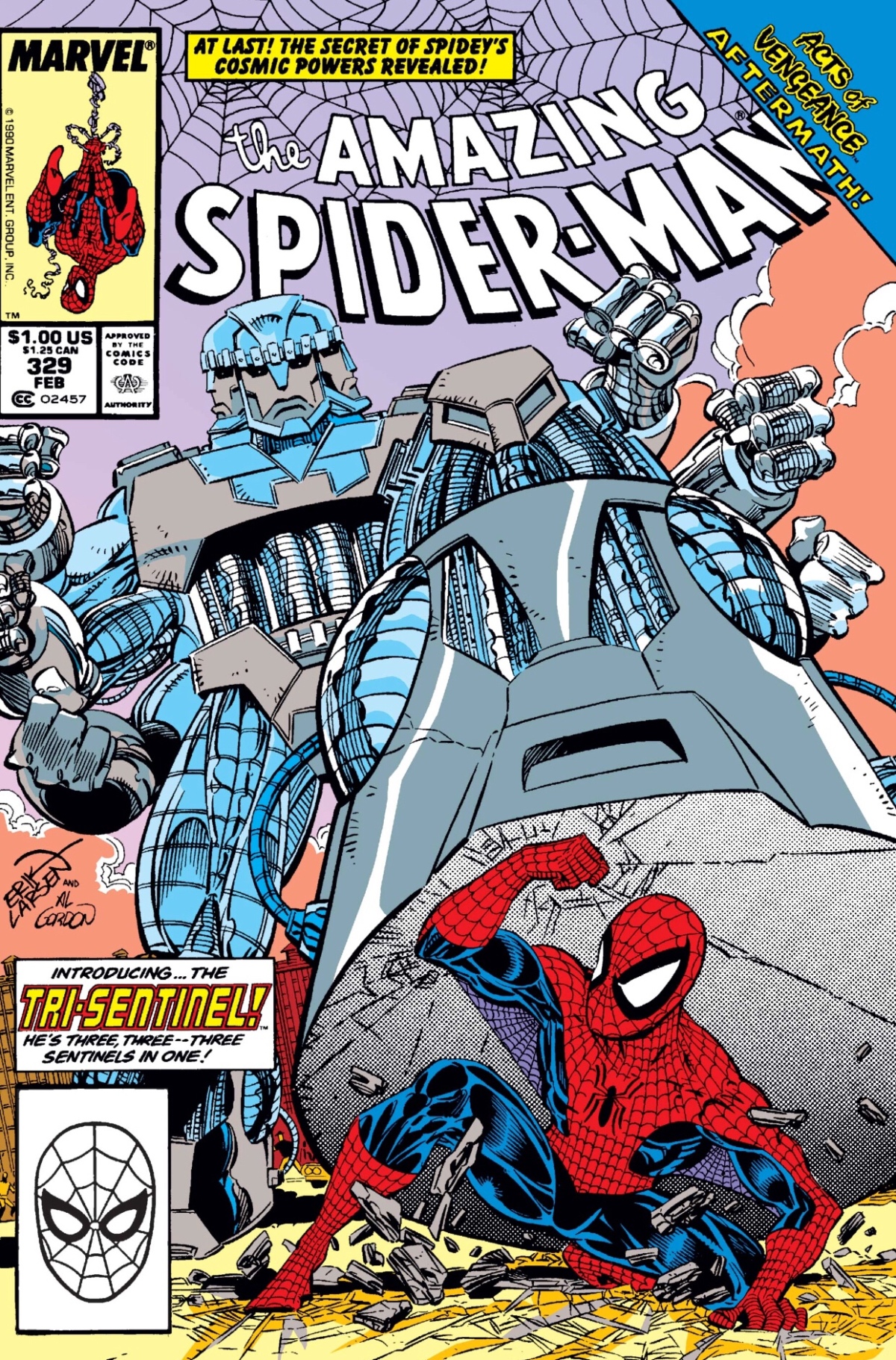 Cosmic Powered Amazing Spider-Man vs. Graviton & The Tri-Sentinel (The Amazing Spider-Man #329, 1990)